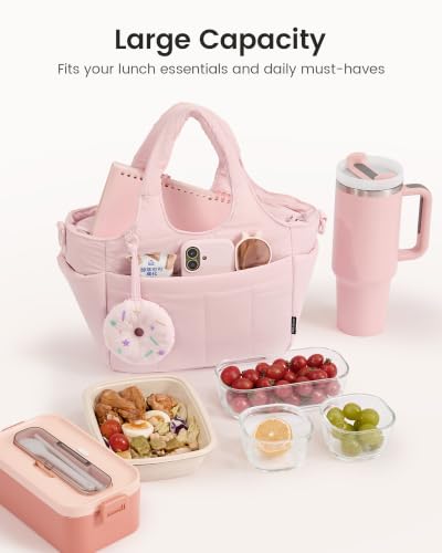 LOVEVOOK Cute Lunch Bag for Women, Insulated Lunch Box for Work | Insulated lunch box for women, shoulder strap, large bottle holder, ideal for work, picnics, and daily meals — view 3