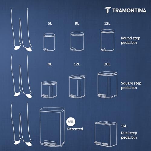 Image of TRAMONTINA 49 Litre Stainless Steel Step Dustbin | Fingerprint-Resistant Finish | Soft-Close Lid | Removable Inner Bucket | Large Trash Can for Office & Hospitality