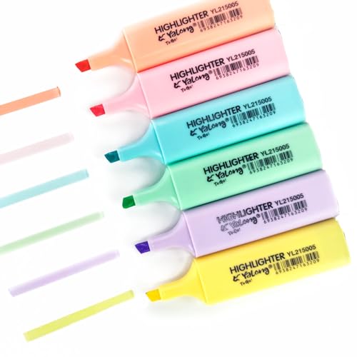 Image of worison 6pcs Highlighter, Pastel Colors Chisel Tip Marker Pen