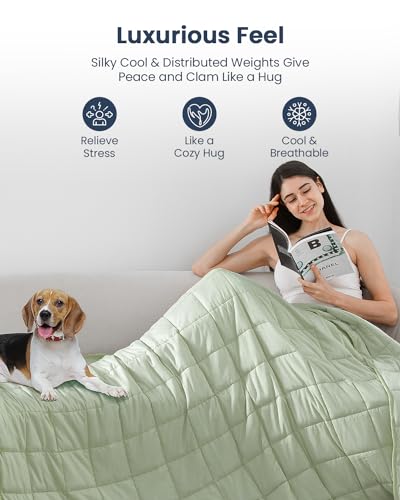 Drewin Weighted Blanket 15lbs, Cooling Weighted Blanket for Hot Sleepers, Double-Sided Microfiber Cool Heavy Blanket for Sleep Natural and Calming, All Season, 60 x 80 inches, Olive Green