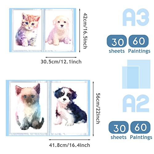 60 Pages A2 And A3 Diamond Painting Storage Book Diamond Art Portfolio Folder Artwork Art Binder Diamond Art Storage Presentation Book With Sleeves Protector, 22 X 16.4 Inch, 16.5 X 12.1 Inch(Blue) #TOP2