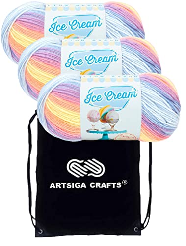 Lion Brand Ice Cream Parfait 923-220 (3-Skeins - Same Dye Lot) Baby Sport #2 Acrylic Yarn for Crocheting and Knitting with Project Bag