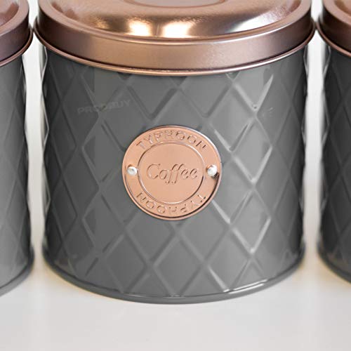 Grey Tea Coffee Sugar Storage Canisters with Copper Lids - Image 4