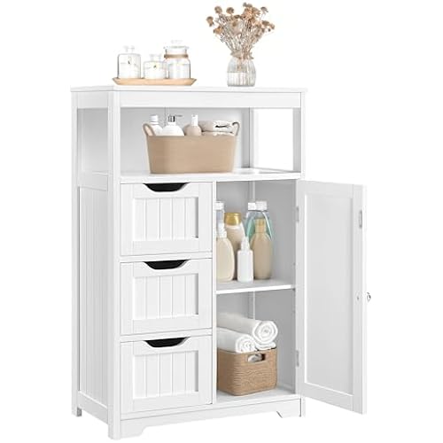 Yaheetech Small Freestanding Bathroom Storage Cabinet with 3 Drawers, White