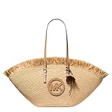Michael Kors Women's Isa Large Fan Tote, Silver-Tone Hardware/Crochet Straw, Natural/Peanut