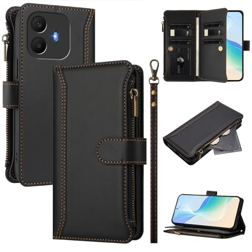 linsuyu Cover Compatible with TCL K70 Power 4G,Compatible with TCL K70 4G Zipper Dual Card Slot Wallet Phone Case Black