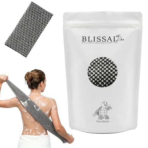 Exfoliating Shower Towel - Deep Exfoliating Towel Back Scrub Gentle on Sensitive Skin 3D Weaving Technique Shower Towel Machine Washable Effective Exfoliation for Soft & Smooth Skin (Black)