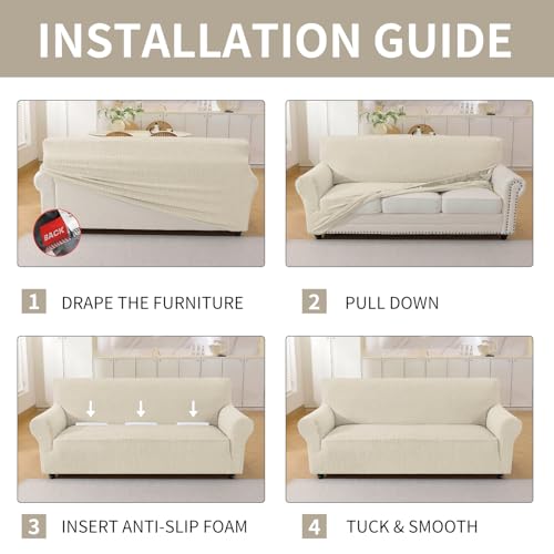 Housses de canapé protection griffures chat chien extensible beige - 8