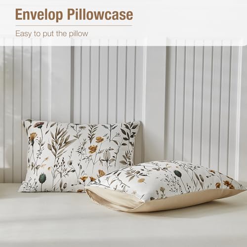 Image of Lekesky King Size Duvet Cover Set, Lightweight Soft Microfiber Comforter Cover,Reversible Duvet Cover King with Branch Pattern, 3 Pieces Khaki Bedding Set with Zipper and 2 Pillowcases