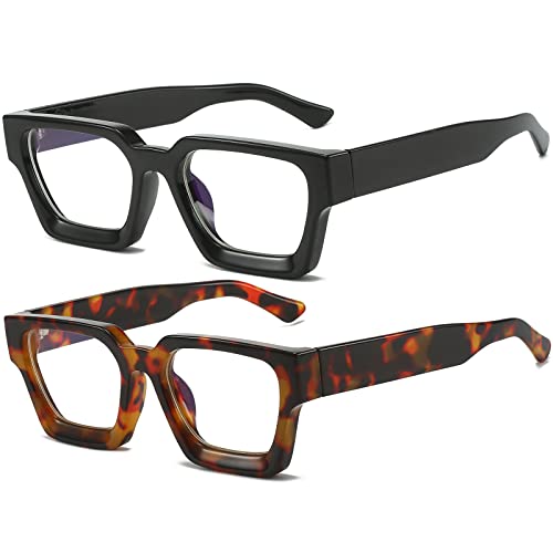 Image of AIEYEZO Square Thick Frame Glasses for Women Men Fashion Blue Light Glasses Trendy Chic Computer Eyeglasses