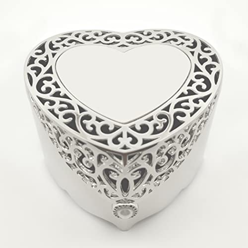 Cherished Moments Personalized First Communion Gift for Girls Filigree Heart Jewelry Keepsake Box with Custom Engraved Cross and Name, Silver Toned