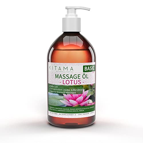 Kitama Massageöl Aroma Lotus - Körper-Öl für Massagen - Pflegeöl - Aroma-Öl - pflegendes Entspannungs-Öl - Thai - 500ml Kitama Massageöl Aroma Lotus - Körper-Öl für Massagen - Pflegeöl - Aroma-Öl - pflegendes Entspannungs-Öl - Thai - 500ml
