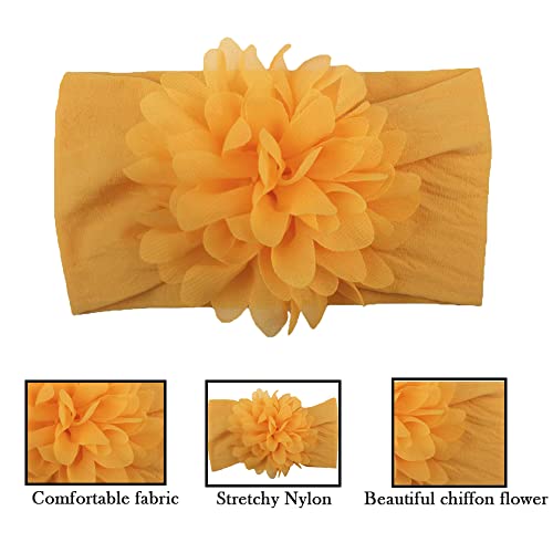 Image of SYGA Pack of 2 Baby Headbands Nylon Flower Soft Stretchable Hairband for Newborn Infant Toddler Kids For 0-3 Year Black & Yellow