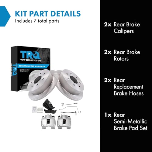 Image of TRQ Rear Brake Pad and Rotor Set Semi Metallic Calipers Compatible with 2000-2003 Ford F-150 2004 F-150 Heritage
