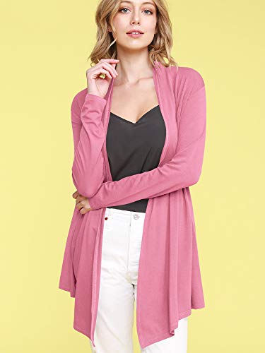 Image of Lock and Love Women's Draped Front Open Asymmetrical Cardigan - Casual Long Sleeve Lightweight Duster