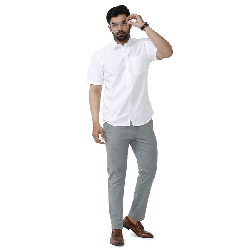 Image of UATHAYAM Lookman Cotton Half Sleeve Solid Slim Fit Trending White Formal Shirt for Men Pack of 1