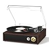 FYDEE Giradischi, con USB per Riproduzione e Registrazione, Bluetooth Bidirezionale, 3 velocità (33/45/78 giri), Altoparlanti stereo integrati, Uscita RCA e Copertura Antipolvere - Ebano