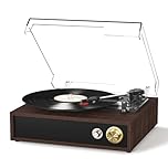 FYDEE Record Player - Dual Way Bluetooth | 3 LP Sizes | Built-in Stereo Speakers | 33/45/78 RPM Turntable | USB Output and MP3 Recording | RCA Output for Vinyl Records | Walnut