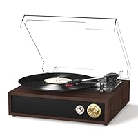FYDEE Plattenspieler, mit USB-Wiedergabe und -Aufnahme, Bidirektionalem Bluetooth, 3-Gang-Umschaltung (33/45/78 U/min), Eingebauten Stereo-Lautsprechern und RCA-Ausgang - Ebenholz
