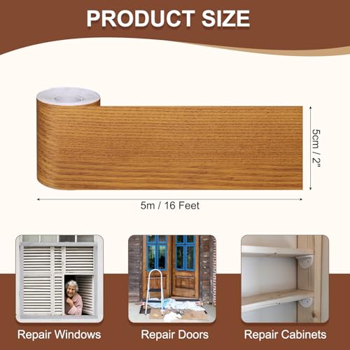 Image of MECCANIXITY Wood Grain Repair Tape, 2 Inch x 16 Feet Self Adhesive Wood Grain Tape Multi-Purpose Wallpaper Border Trim for Furniture Floors Windows Doors Tables Home, Border Flower