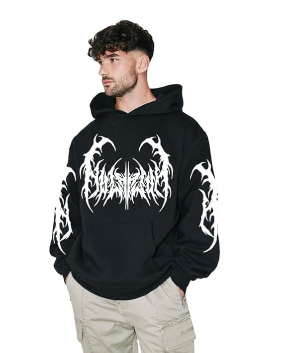 printabulous Hoodie with White Graphic Print, Metal Style Design, Pullover Sweatshirt Hoddie-picture-11