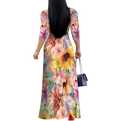 Image of Plus Size Maxi Dress for Women V Neck Flowy Dresses with Pockets for Wedding Guest Church