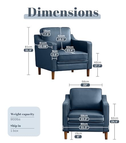 Image of Kingfun Accent Chair Set of 2, Living Room Chairs, Faux Leather Reading Armchair, Mid Century with Solid Wood Foot, Upholstered Modern Decor for Bedroom, Apartment