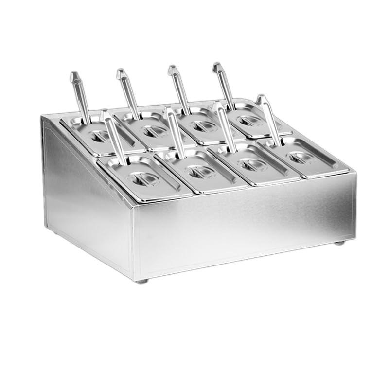 Estación de preparación de pizza, bandejas de acero inoxidable con compartimentos, organizador de mermeladas y condimentos con tapas, recipientes para condimentos y salsas (50 x 22,3 x 22,2 cm)