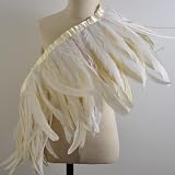 QBilooty Flecos de Plumas de Coda de Gallo con Cinta de Satén, 2 Metros Largo y 28-33cm Ancho, Plumas Naturales para Costura, Disfraces, Carnaval, Halloween, Boda y DIY Artesanía (Blanco)