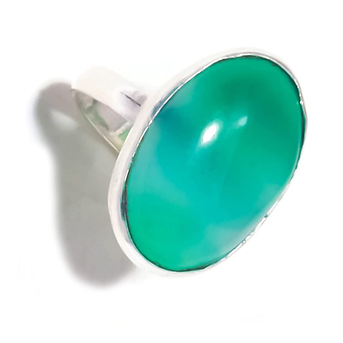 GenericGreen Agate Cabochon Oval Gemstone Silver Plated Handmade Agate Green Ring US-7.75