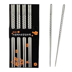 Chantwon Eetstokjes, 5 paar 10 stuks roestvrij stalen eetstokjes wasbaar voor sushi of rijstgerechten, herbruikbaar