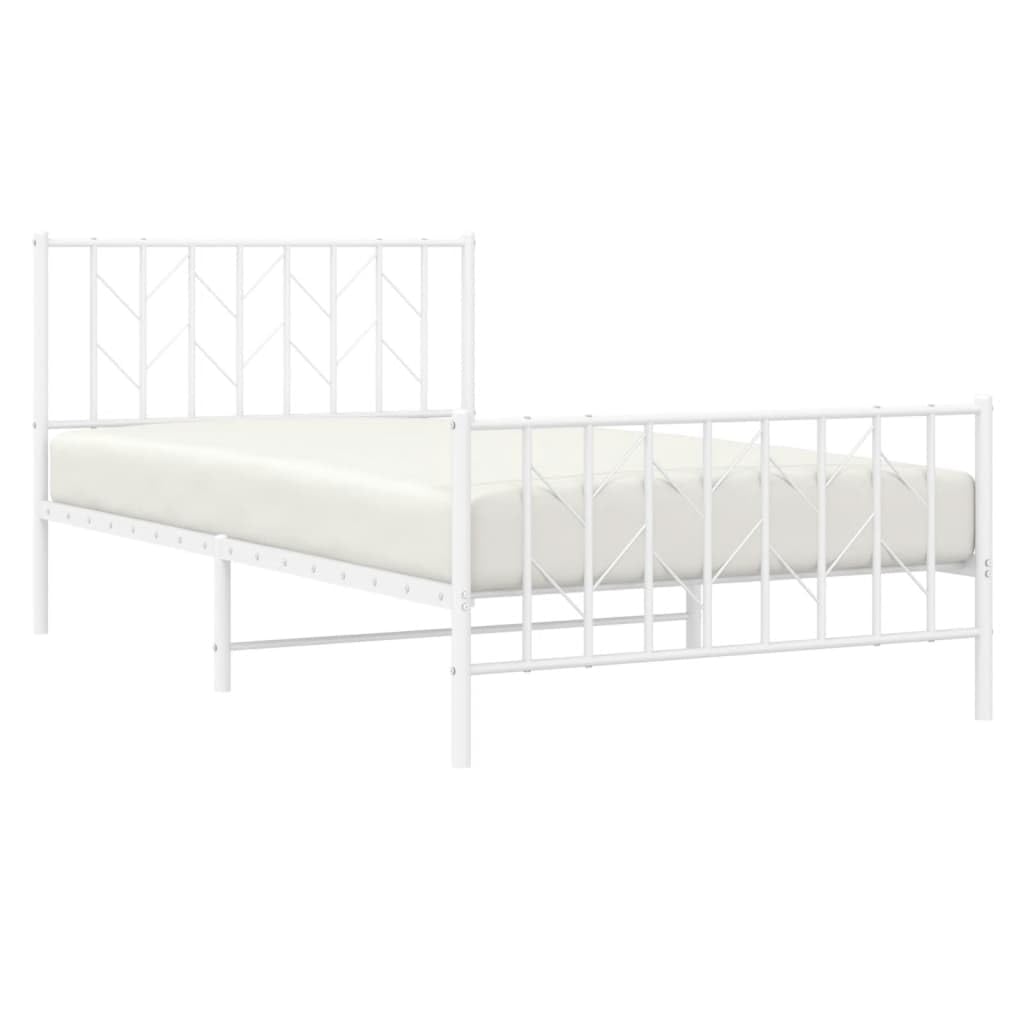 Stalowa z miejscem do przechowywania Klasyczna 107x203 cm Biały | Metalowa rama łóżka z wezgłowiem i zanóżkiem biała 107x203 cm stelaż pod materac z listwami stalowy