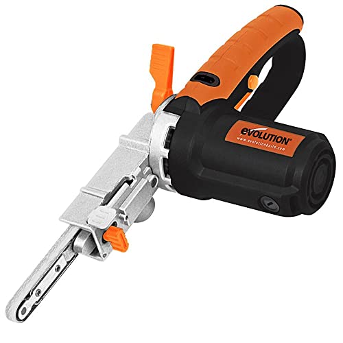 Evolution Power Tools Levigatrice elettrica a nastro sottile di precisione, multiuso, per limatura, levigatura, levigatura, include 3 nastri abrasivi a grana mista, sacchetto per la polvere, 230 V