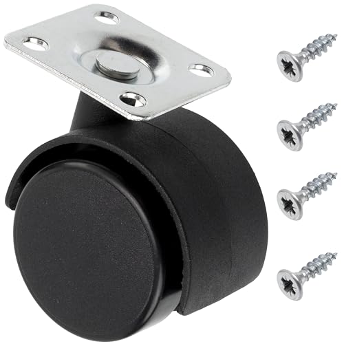 AERZETIX - Juego de 4 ruedas dobles para muebles Ø40 giratorias 360° + 18 tornillos Ø4x16mm y placa de fijación 38x38mm | capacidad de carga 25 kg