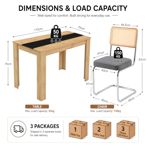 Mesa de comedor de 110x70 cm y 4 sillas de terciopelo gris oscuro para espacios compactos 3
