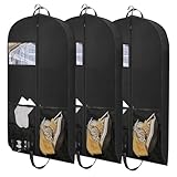 COEZFE Kleidersäcke für Kleiderschrank, Aufbewahrung und Reisen, 109,2 cm, mit 3 Taschen und 2 Tragegriffen für Mäntel, Jacken, Kleider, Kleidungsschutz für Kleidung, Schwarz, 3 Stück
