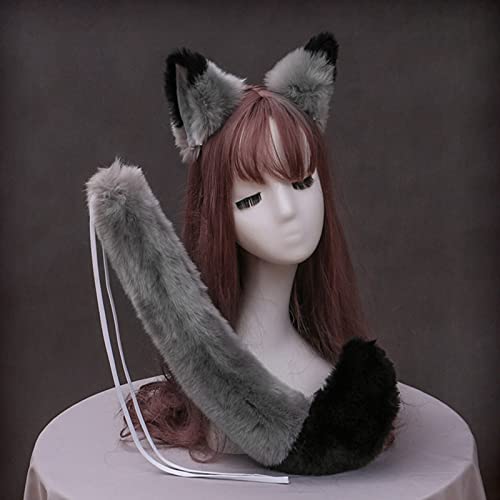 Faux Furry Fox Ears Headband Tail Set Halloween Fox Costume Fox Head Fancy Dress Fox Hairband Hair Hoop Wolf Tail Kit Furry Costume Cute Animal Fluffy Fancy Dress Costume Cosplay Accessories
