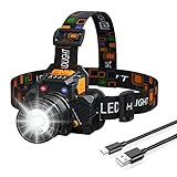Kucoal LED Stirnlampe, USB Wiederaufladbar, 90° drehbar, verstellbarer Zoom, ultralanger Ausdauer Kopflampe,IPX5 wasserdicht, 3 Lichtmodi, geeignet für Camping, Laufen, Radfahren, Angeln