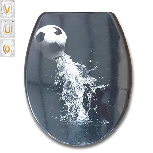Abattant WC noir football en UF soft close et déclipsable pour salle de bain