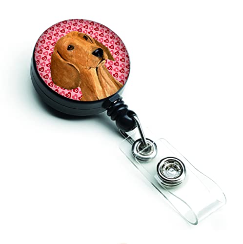 Caroline's Treasures SS4487BR Dachshund Hearts Love and Valentine's Day Portrait Retractable Badge Reel for Nurses ID Badge Holder with Clip Retractable Employee Badge Holder, Belt Clip, Multicolor