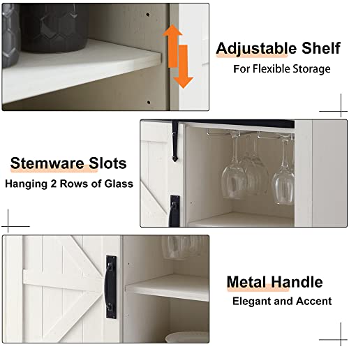 Okd Farmhouse Coffee Bar, 32 Inch Buffet Sideboard With Sliding Barn Door, Drawer, Adjustable Storage Shelves, Wood Accent Floor Cupboard Cabinet For Kitchen, Dining Room, Living Room, Antique White #TOP5