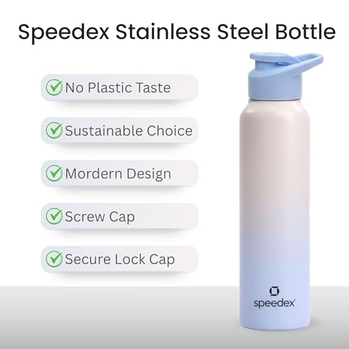 Image of Speedex Stainless Steel Water Bottle 1 Ltr, Leak Proof Sipper Cap, BIS Approved 1000 ml Metal Bottle For Daily, Office, School, Gym, Travel Use for Men, Women, Kids, Adults, Pink Blue, Set of 4