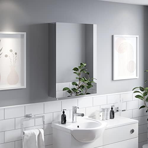 Artis Single Door Bathroom Mirror Cabinet Cupboard Stainless Steel Wall Mounted Mirror Non Illuminated 500 x 700mm