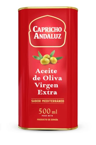 CAPRICHO ANDALUZ Aceite de Oliva Virgen Extra Lata de 500 ml– Sabor Intenso y Fresco, Envasado en Lata para Mejor Conservación, Ideal para Cocinar y Aderezar tus Ensaladas.