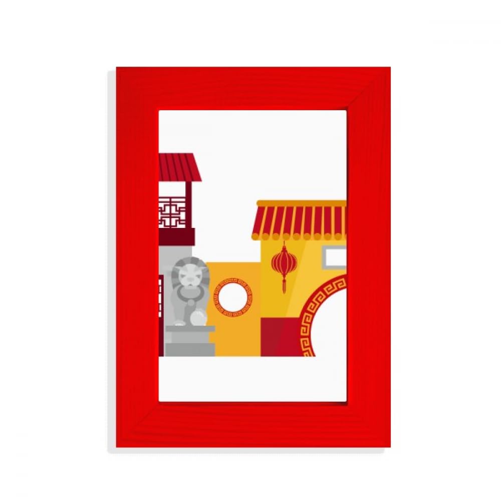 Cadre photo rouge style chinois avec moulures d'architecture traditionnelle