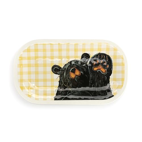 DEMDACO Howdy Waving Black Bear - 16 x 9 Inch Black and Yellow Melamine Serving Tray Platter