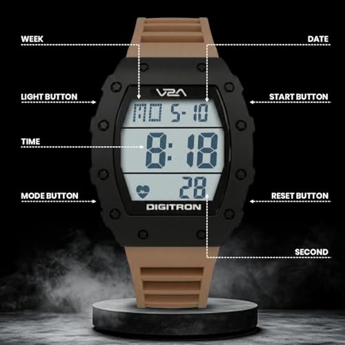 Image of V2A Digitron 2118 Tonneau Sports Watch for Men & Boys | Rugged Design | Big Dial | Alarm, Stopwatch, 12 /24H | 3 ATM Water Resistant | Luminous Display | Sports, Fitness, Outdoor & Training | Gifts for Men & Boy