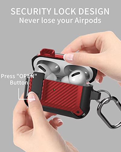 Image of Olytop for Airpods Pro 2 /1 Gen Case Cover with Lock Clip (2019 /2022 /2023), Rugged Locking Protective Case for Airpod Pro 2nd Generation Shockproof Armor Skin for Apple iPod Pro, Black /Red