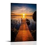 Poster mit Sonnenuntergang über dem Fischersteg am Finnlandsee, dekoratives Gemälde, Druck, Bild, Leinwand, Wandkunst, Schlafzimmer, Büro, Wohnzimmer, Dekoration, 30 x 45 cm
