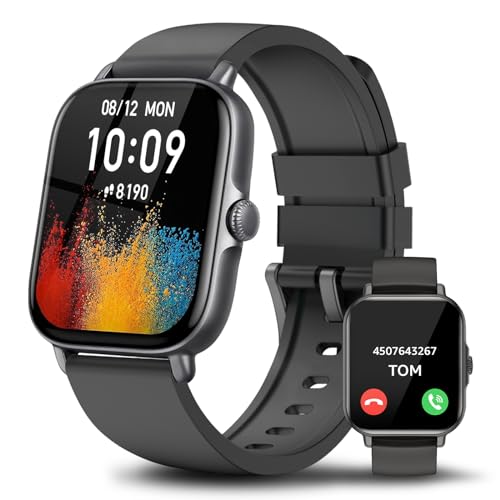 ASWEE Reloj inteligente con efecto/respuesta de llamadas, 1,85 pulgadas, reloj inteligente hombre mujer 100+ deportivo Smart Watch con podómetro, sueño/pulsómetro, impermeable IP68 Fitness Tracker iOS